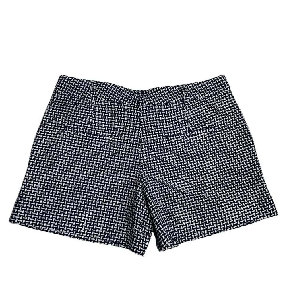 French Connection Bonser Check Shorts Size 8 Navy Blue and White High Rise